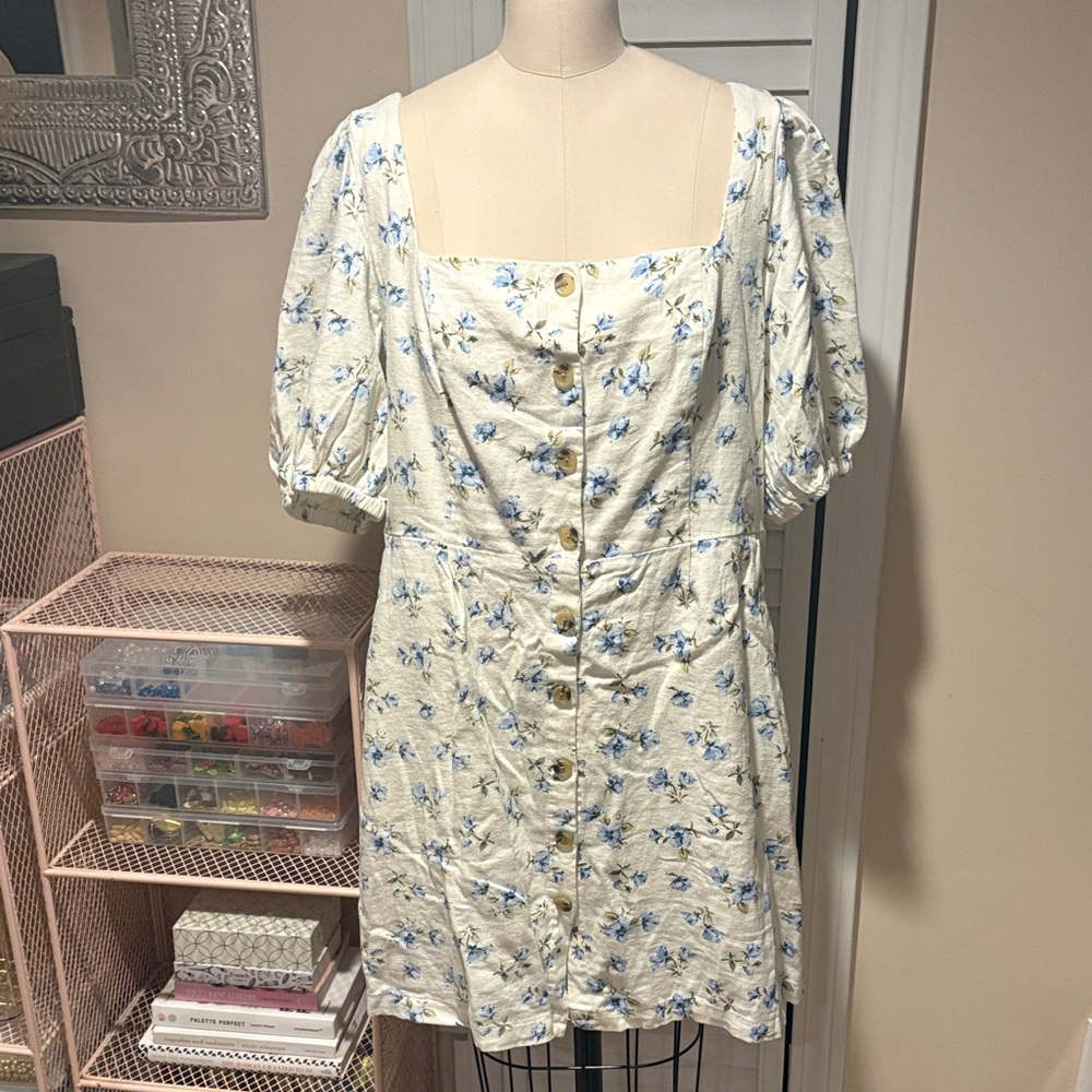 Old Navy Blue Floral linen blend Dress